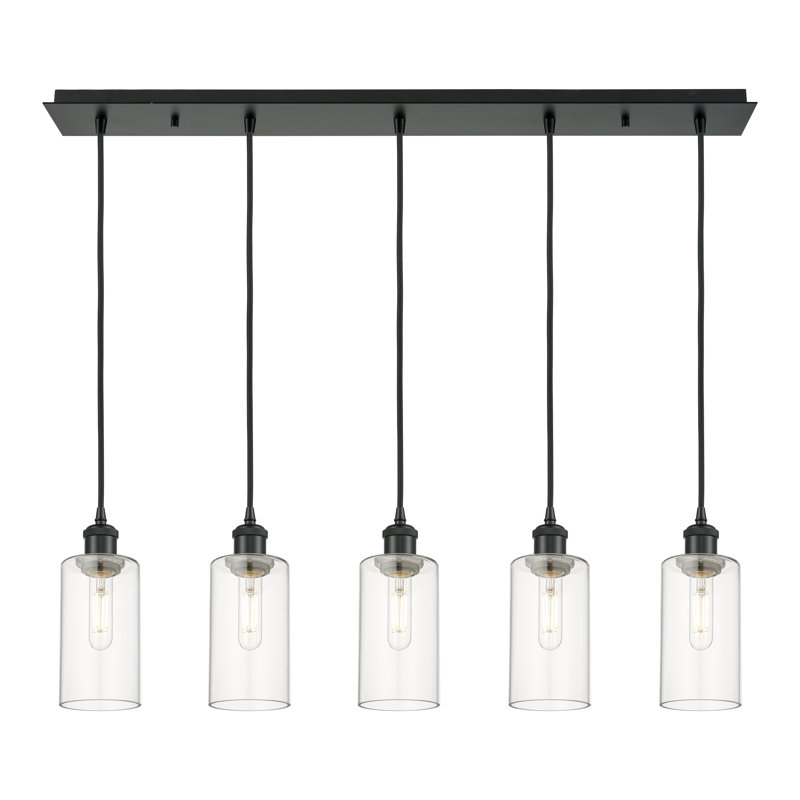 Caius - Luminaire suspendu linéaire à 5 lumières 37 po, Noir mat, Clair