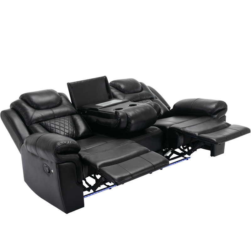 Fauteuil de cinéma inclinable manuel en cuir Rocco avec console centrale Rocco, Noir, noir, noir, noir