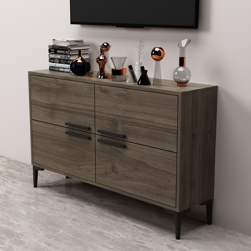Meuble télé moderne, finition noyer, 47,2 po x 29,5 po x 11,8 po | 100% panneau de particules enduit de mélamine, épaisseur: 0,7 pouce | Pieds en PVC robustes, idéaux pour le salon et les espaces de divertissement, design élégant et durable
