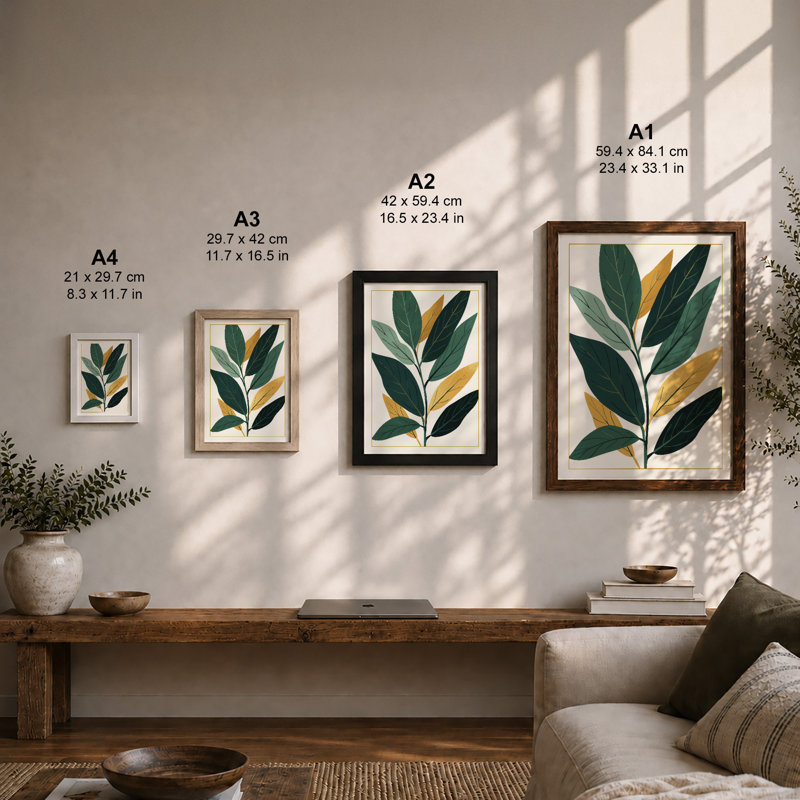 Single Stem in Gold Botanical - Framed Print, A1 - 84.1 x 59.4 cm, White