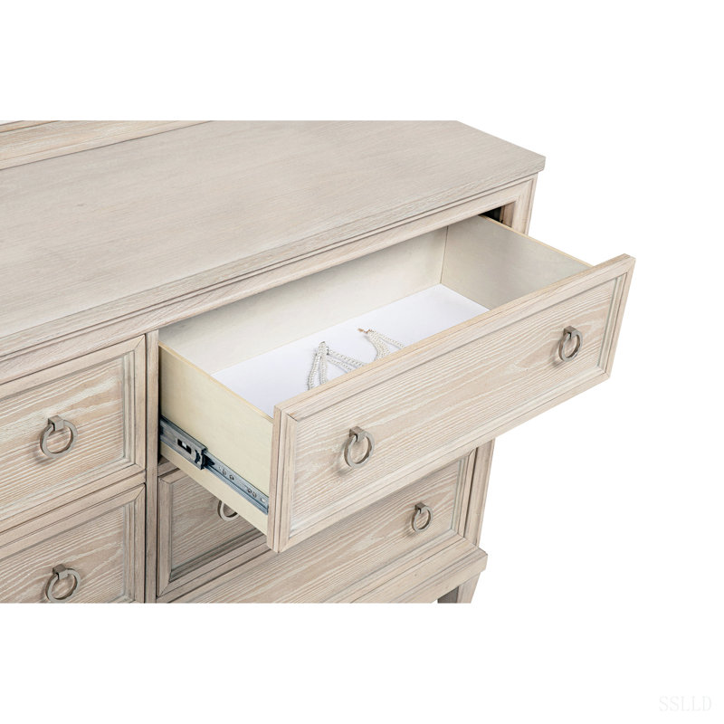 Commode 6 tiroirs en chêne délavé patiné