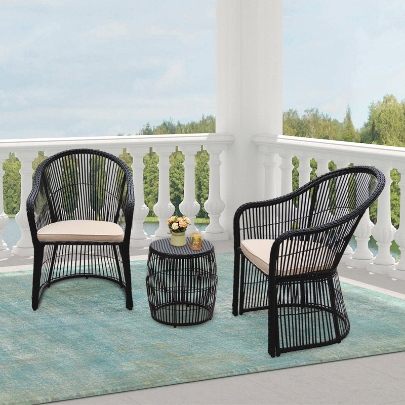 Hekla Lustig 3 Piece Rattan Seating Group with Cushions, Black