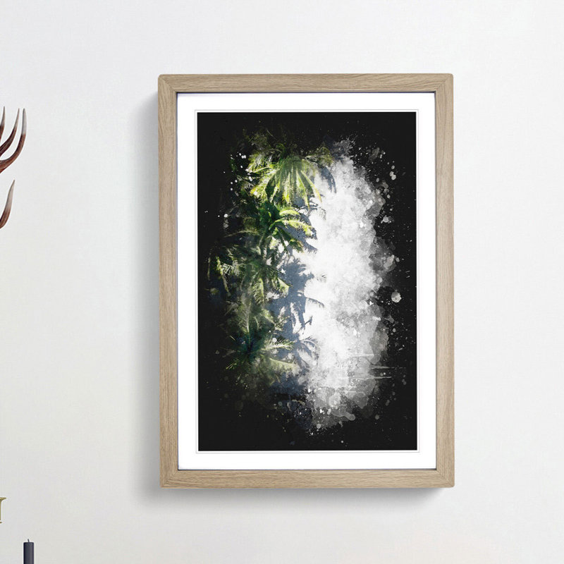 Palm Trees the Beach - Picture Frame Graphic Art Print, 87cm H x 62cm W x 2cm D, Oak Framed