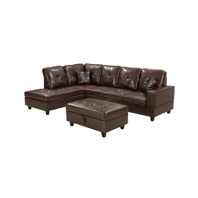 Ensemble de canapé modulaire 3 pièces Modern Canapé, méridienne en similicuir à droite avec repose-pieds
