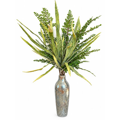 Feuillage artificiel à longue lame 36 po avec tiges de fougère Maidenhair, grand bouquet de verdure artificielle verte avec vase en céramique, décor de maison de campagne
