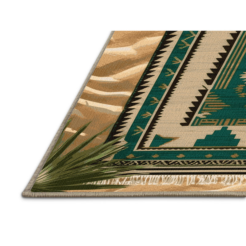 Washable Desert Oasis Southwestern Area Rug, Square 4'