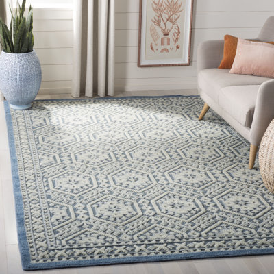 Baum Hand Knotted Wool/Cotton Geometric Rug in Blue