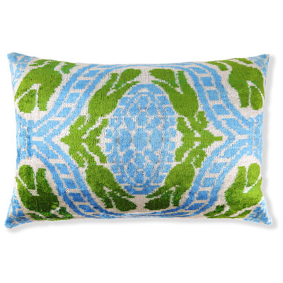 Coussin en velours luxueux fait à la main motif ikat - 16 x 24