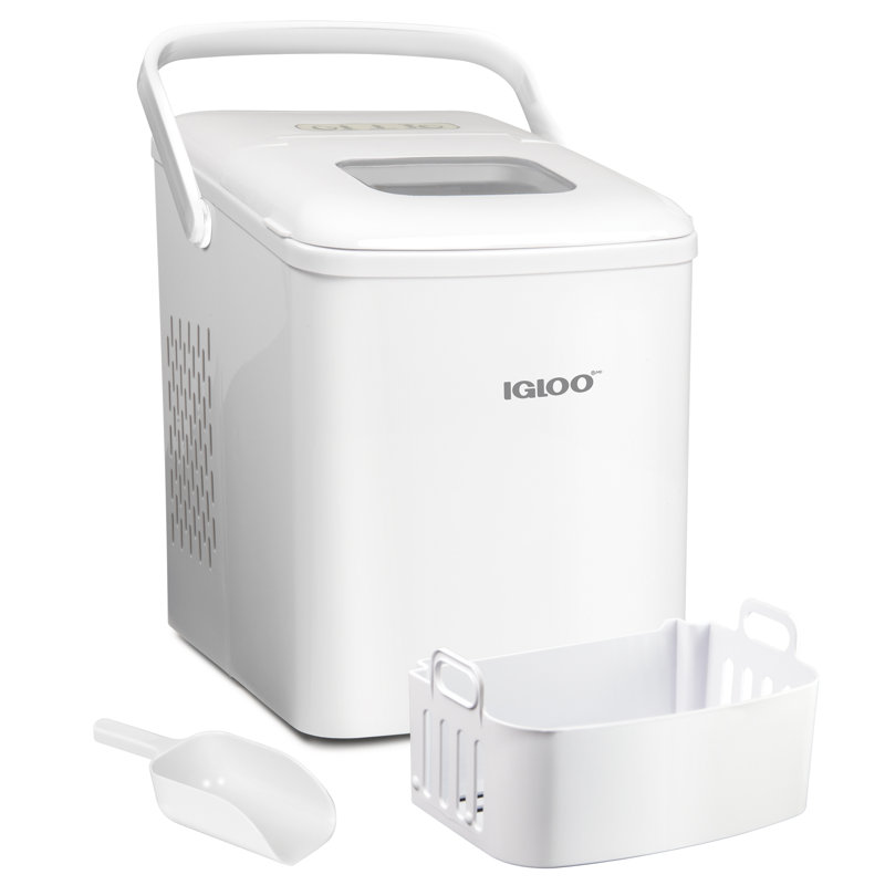 Machine à glaçons de comptoir automatique autonettoyante de 26 livres avec poignée Igloo, Blanc