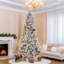 Grand arbre de Noël vert, structure en acier avec lumières claires, présentoir douillet