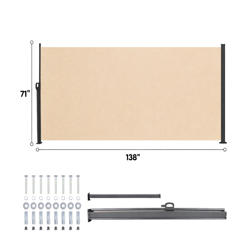 138" X 71" Side Awning, Beige, Manual Retractable, Waterproof, Ideal For Porch - Material, Rust Metal Retractable Grey, Protection, Privacy Screen Indoor And Outdoor , Rust- Structure