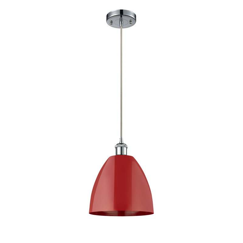 Luminaire suspendu conique 1 lumière, H 12,88 po x l 9 po x P 9 po, Rouge, Chrome poli