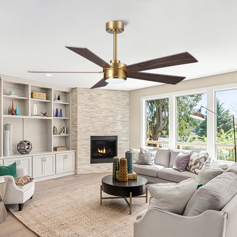 5 Blades Indoor Ceiling Fan Dimmable LED Light Kit And Remote , 6-Speed Noiseless Reversible DC Motor, 54"
