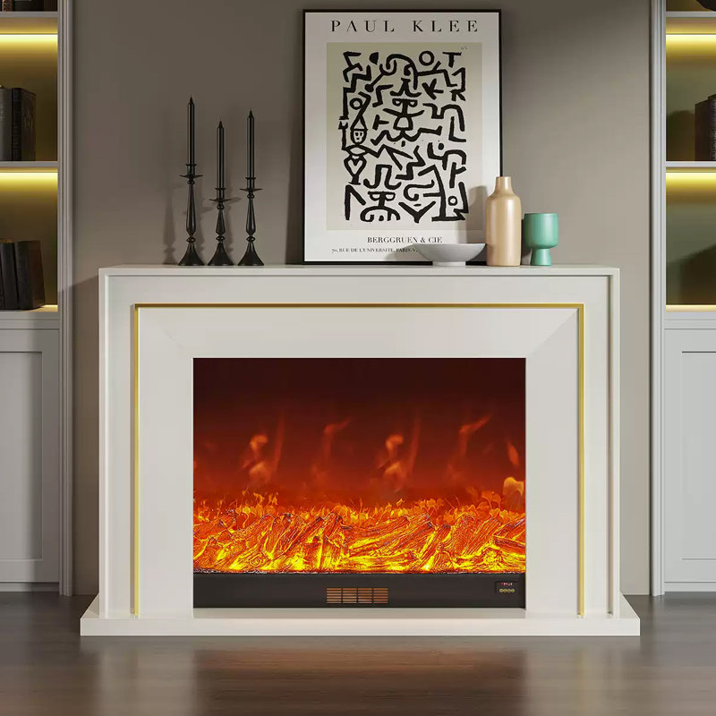 Foyer électrique blanc en bois massif, H 39,37 po x l 59,06 po x P 12,6 po, Blanc