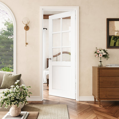Porte pré-suspendue en verre transparent de 30 po x 80 po avec charnières argentées, porte en verre transparent avec cadre, porte intérieure comme porte de garde-manger, porte de chambre à coucher, porte de buanderie, portes de placard, portes de pièce, droite