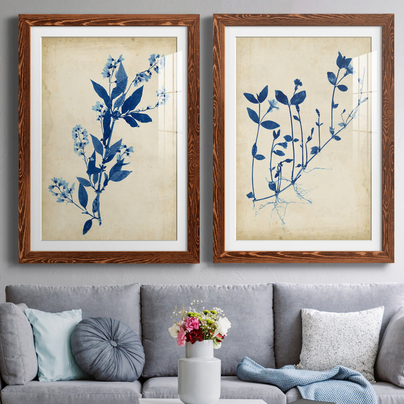 Toile indigo indigo, H 31,5 po x l 47 po x P 1,5 po, Papier avec cadre érable, Blanc