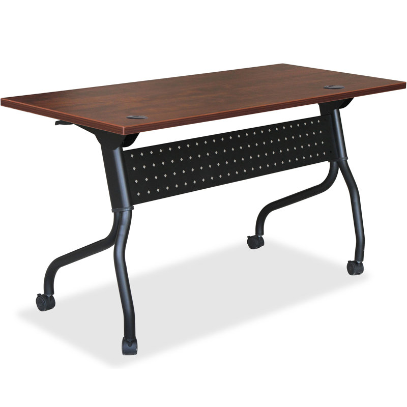 Cherry Wood Flip Top Training Table with Black Metal Base
