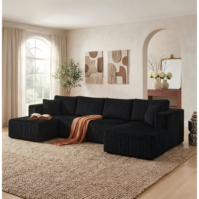 Canapé modulaire en velours côtelé 132 po, Black Corduroy