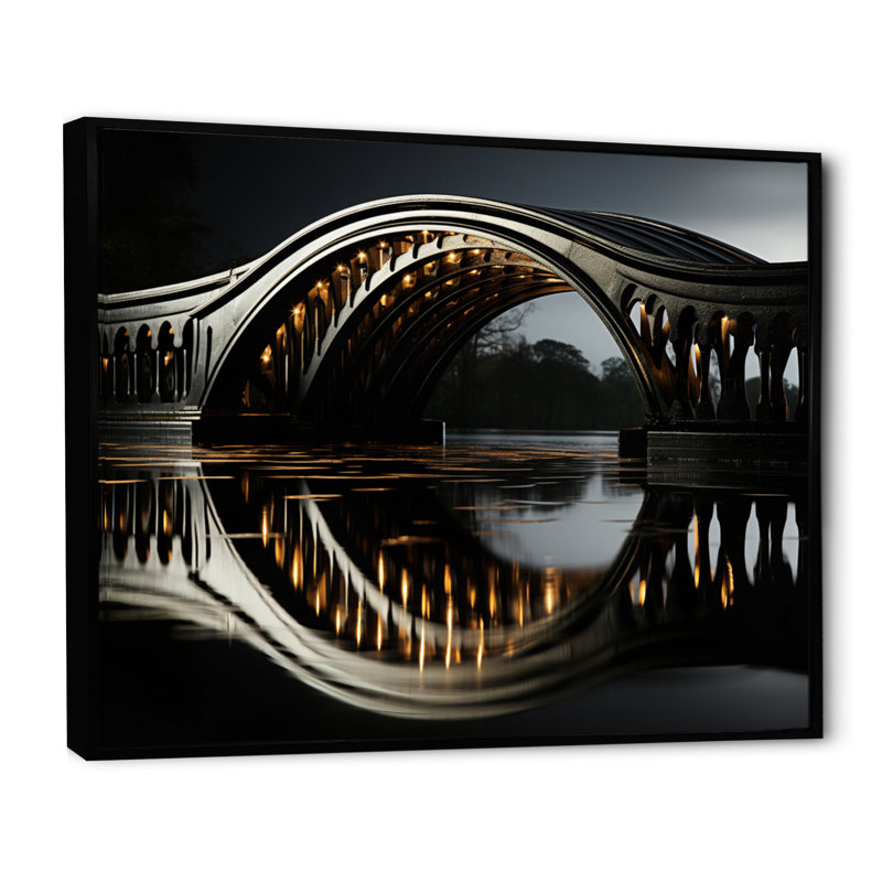 Pont noir avec reflets onyx - architecture, art mural, salon, Cadre flottant noir, H 24 po x l 32 po x P 1 po