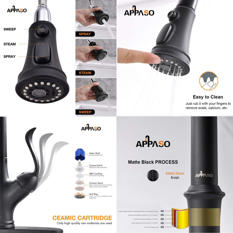 APPASO Pull Down Kitchen Faucet, Matte Black