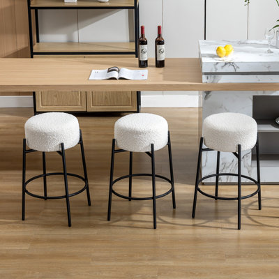 Alonsa Swivel Backless Boucle Upholstered 26.7"H Counter Stool with Steel Frame (Set of 2/3)