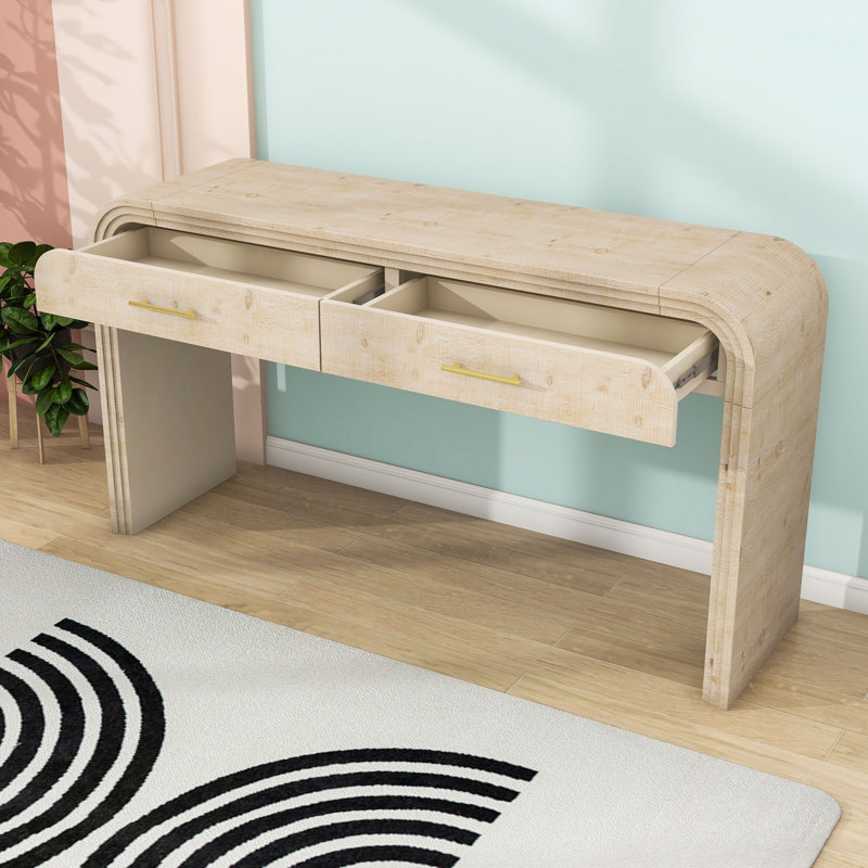 Retro Silhouette Console Table with Dual Drawers for Entrance or Living Room, Natural Wood Wash