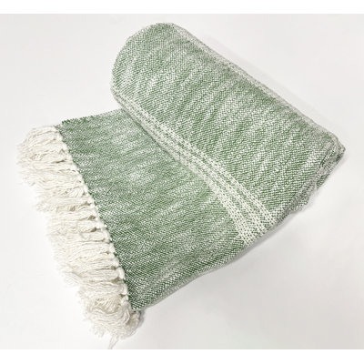 Evelyn Knitted Throw - colour Green with Ivory stripes