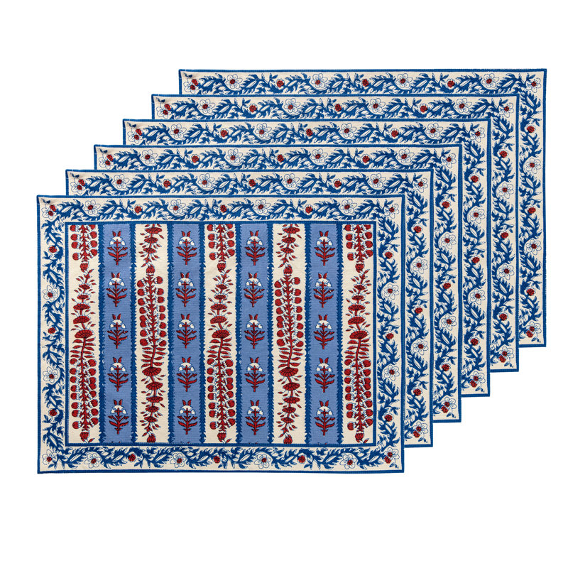 Avignon 100% Cotton Rectangle Placemats, Red/Blue