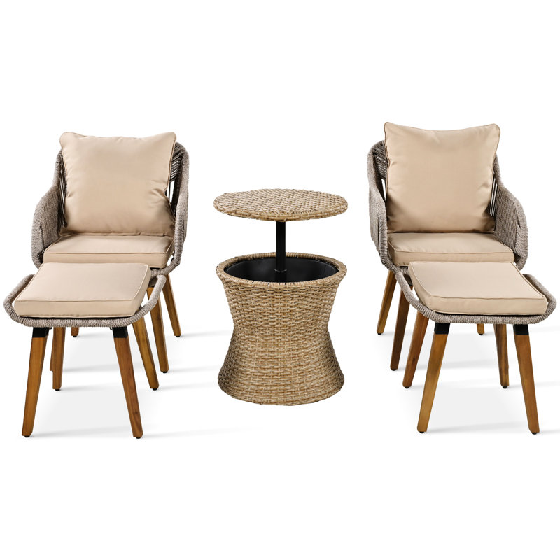 5 Patio Furniture In Brown - Cool Bar Table & Ottomans Create A Serene Outdoor Sanctuary Backyard, Porch, Balcony, Poolside Transform Your