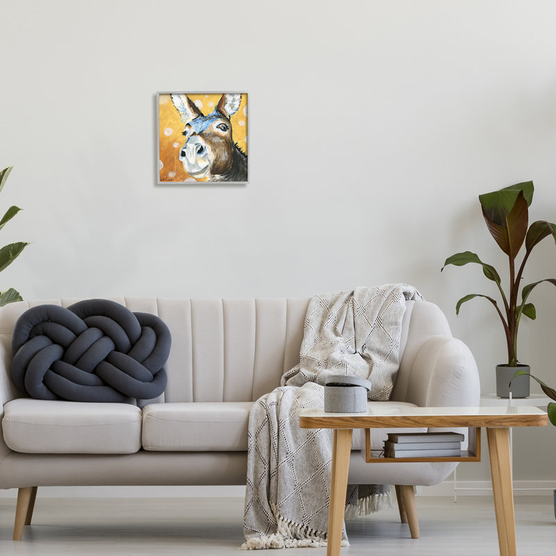 «Sourire d'âne», peinture animalière à motif de cercle décontracté gris rustique, giclée sur toile, art texturé par Jennifer Redstreake