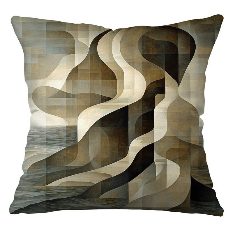 Waves Throw Pillow, Abstract Cotton Twill Pillows, Square 14"