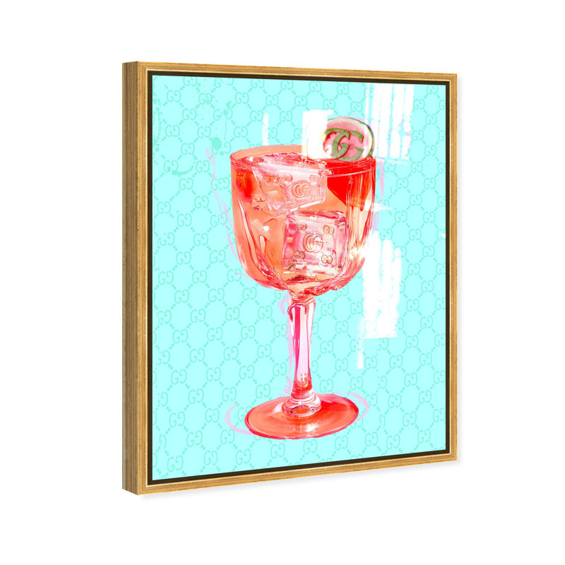 Oliver Gal Watermelon Spritz Rome Glam & Bar - Hand-Applied Glass Coat Framed Canvas Art, 36" H x 30" W, Gold