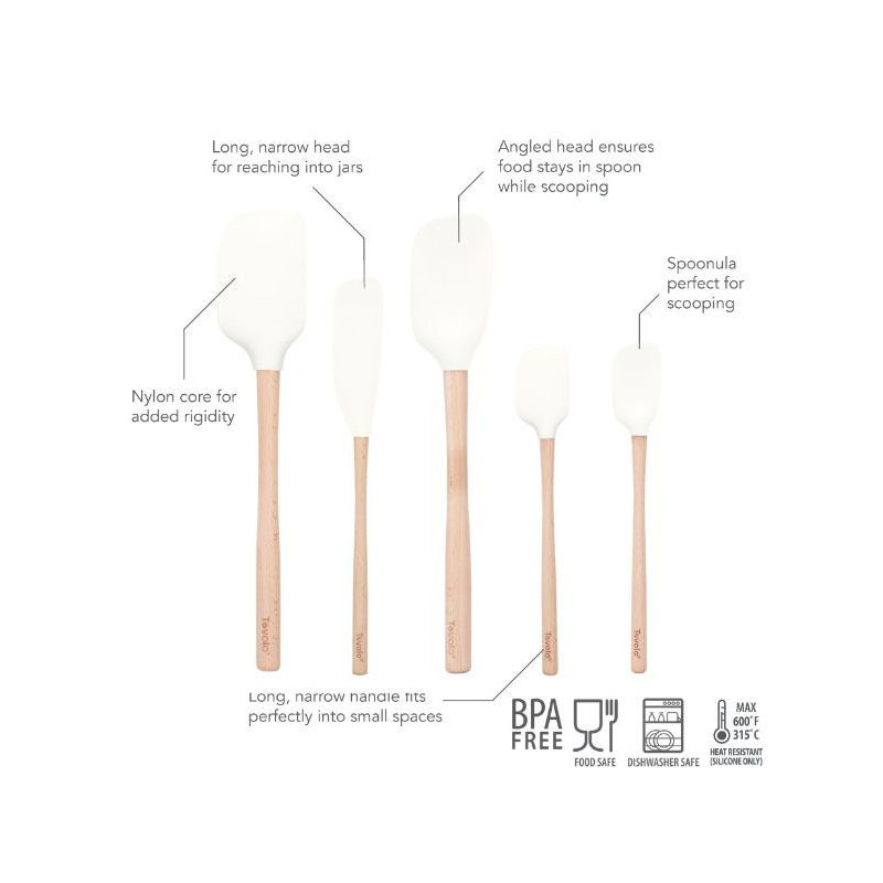 Flex-Core Spatula Wood Handle Set of 5 - White, White