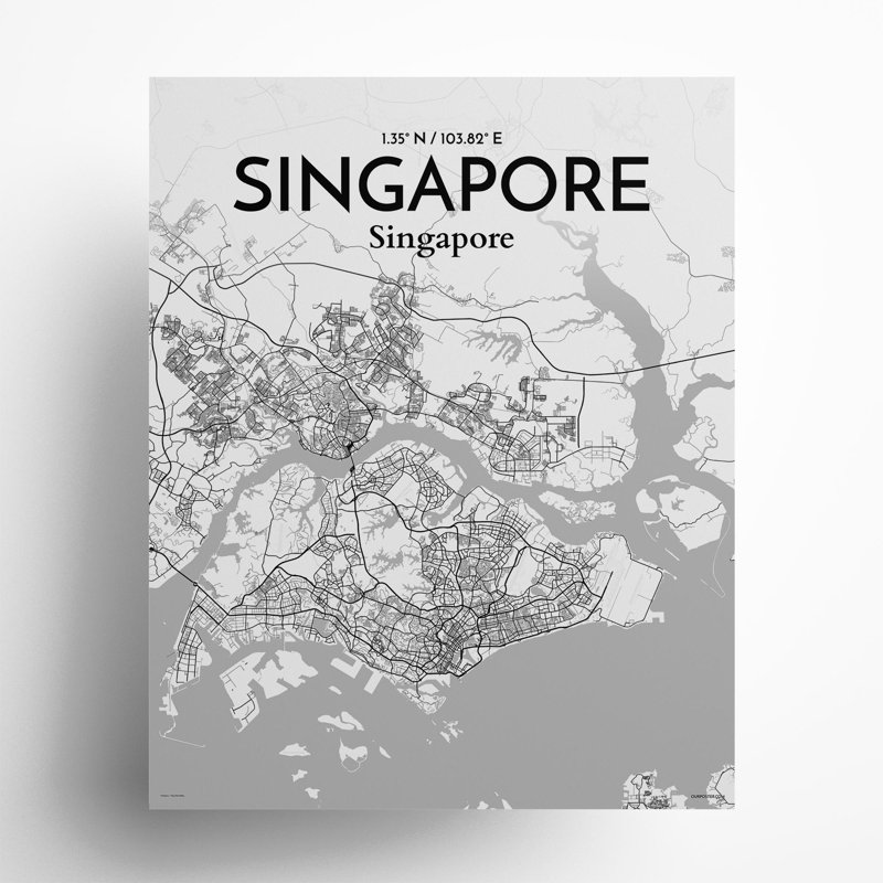 Singapore City Map In Tones - No Frame Print, 20cm H x 16cm W x 0.05cm D