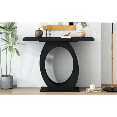 Console moderne avec base en forme d'œuf. Noir + pour le couloir. 38,99 po Profondeur, 15,48 de largeur, 31,97 de hauteur. Et un couloir élégant. Surface fonctionnelle