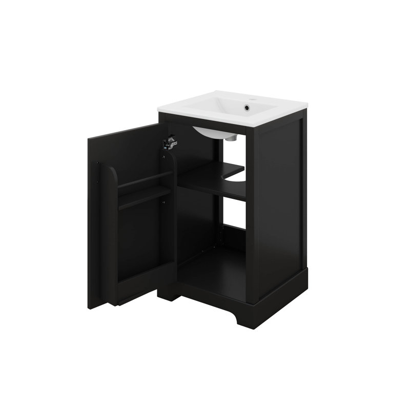 Meuble-lavabo de 20 po avec lavabo, meuble-lavabo sur pied simple avec support de rangement à 2 niveaux et tablette réglable