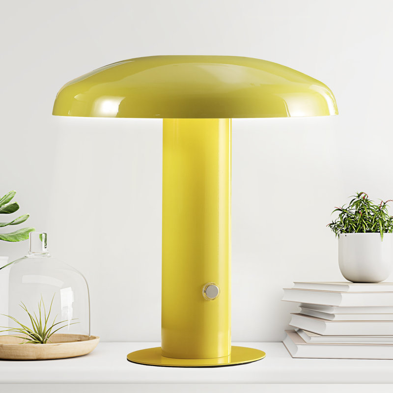 Writzer 11" Contemporary Bohemian Rechargeable/Cordless Dimmable Integrated LED Mushroom Table Lamp, Yellow