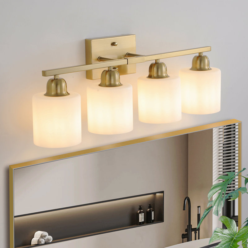 Luminaire de salle de bain moderne en verre givré 4 lumières Modern Gold