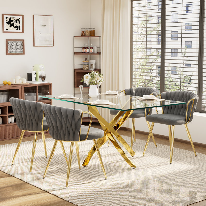 Ensemble de table de salle à manger 5 pièces, Gris, Doré, H 29,5 po x L 63 po x l 31,5 po