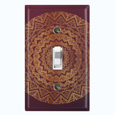 Metal Light Switch Plate Outlet Cover (Maroon Mandala Meditation - Single Toggle)