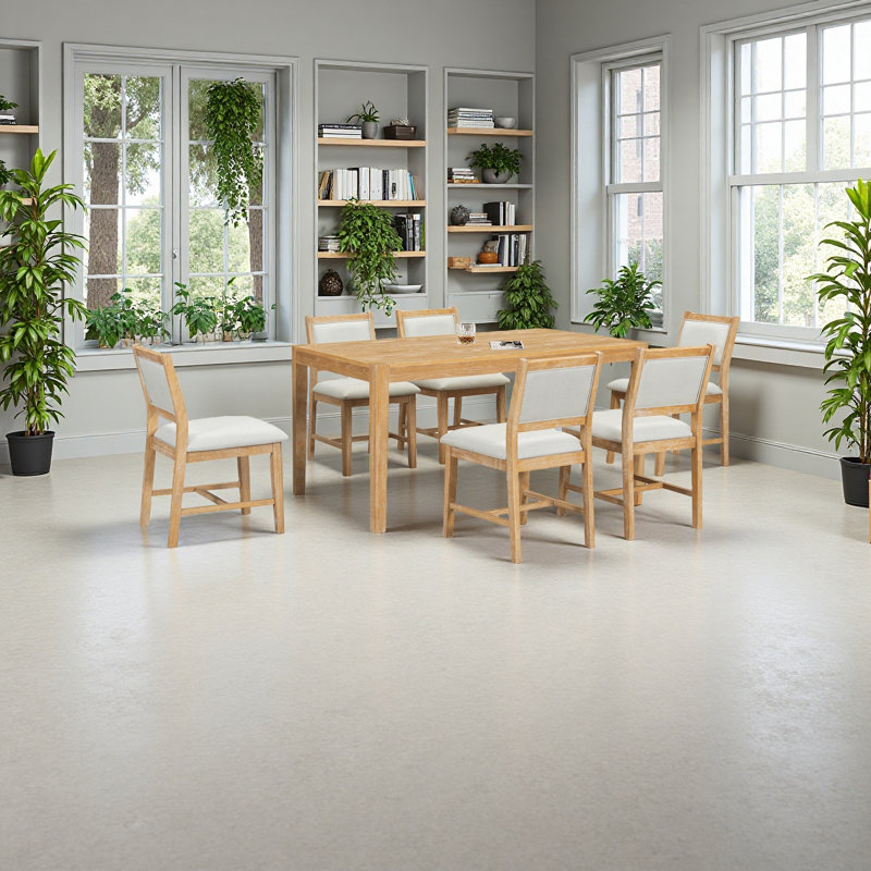 Ensemble de table de salle à manger 7 pièces pour 6 personnes, 1 table rectangulaire en bois, Naturel