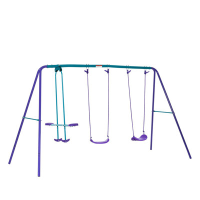 Portique en métal avec glissière et 2 sièges de balançoire - Structure en A robuste pour l'extérieur, hauteur réglable pour la cour / aire de jeu, fabrication en acier robuste