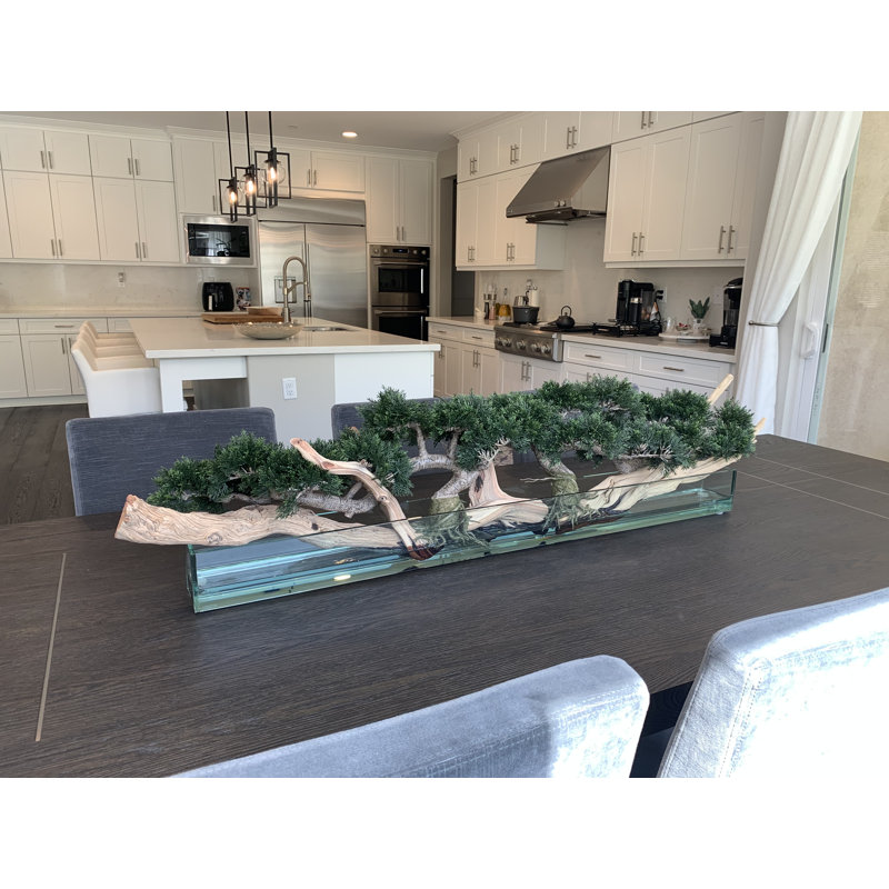 Faux Bonsai Tree in Planter, Dark Green, 10" H x 40" W x 8" D