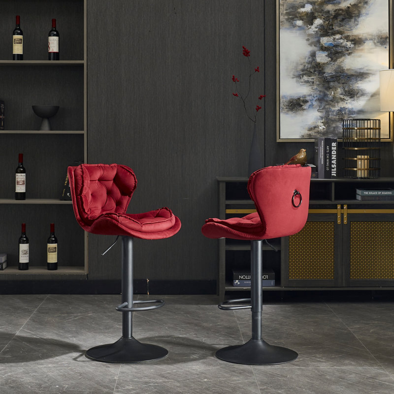 Ensemble de deux tabourets de bar de haute qualité avec repose-pieds en poudre, base pivotante et levage mécanique réglable en hauteur pour une utilisation polyvalente