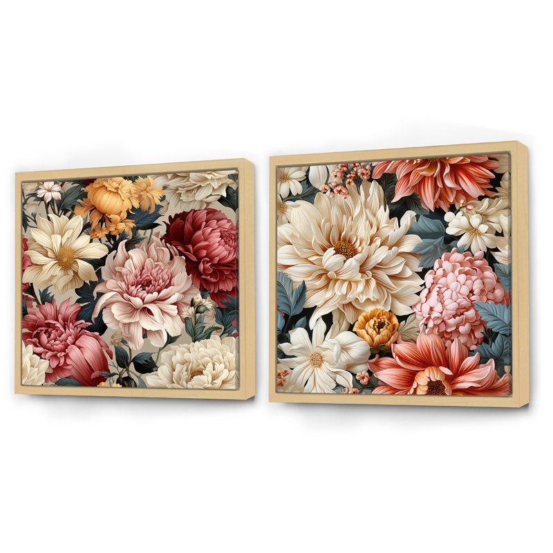 Hamlett - Ensemble de 2 collages floraux carrés, Cadre flottant brun, H 30 po x l 61 po