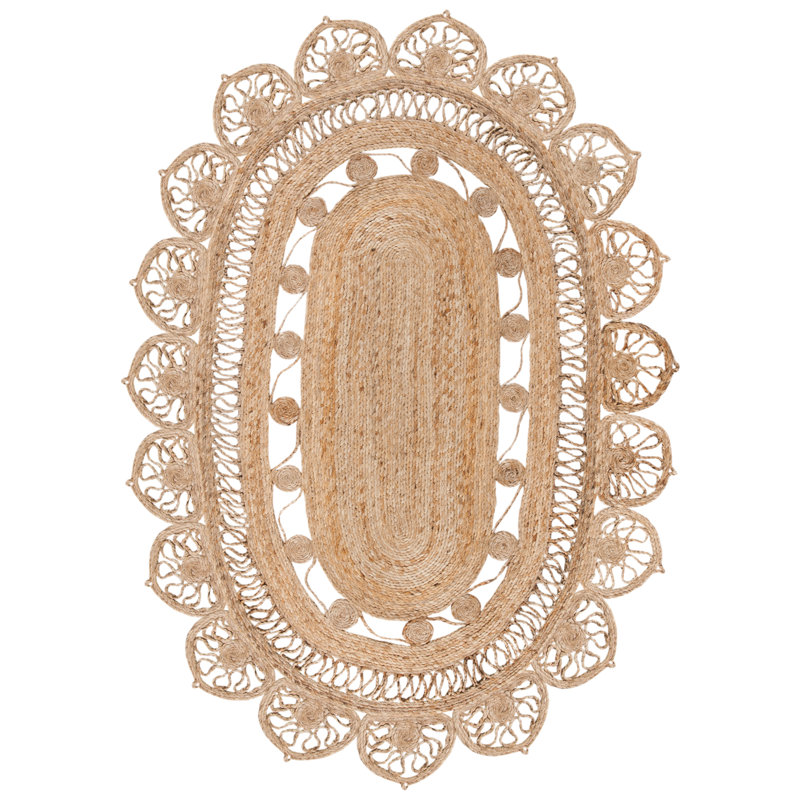Varshini Natural Fiber Hand Woven Jute Solid Color Rug, Oval 6' x 9'