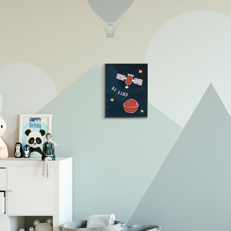Be Be, phrase, planète rouge, satellite et étoiles, Giclée encadrée noir minuit, H 30 po x l 24 po x P 1,5 po