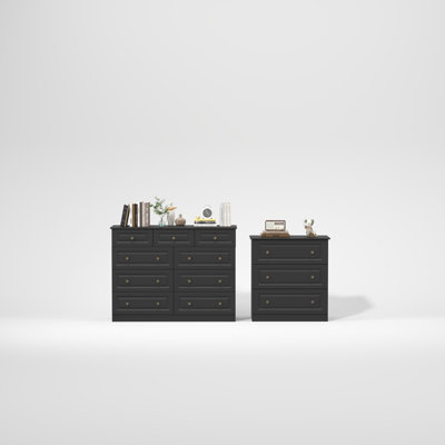 Ensemble de chambre à coucher 2 pièces: commode 9 tiroirs et commode 3 tiroirs (ensemble de 2)