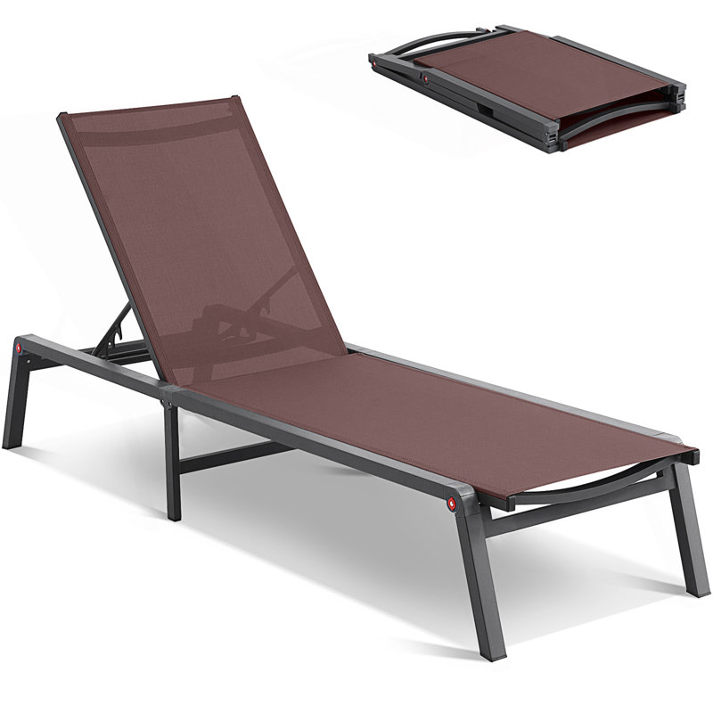 1PC Adjustable 5-Position Outdoor Patio Chaise Lounge Chair, Brown