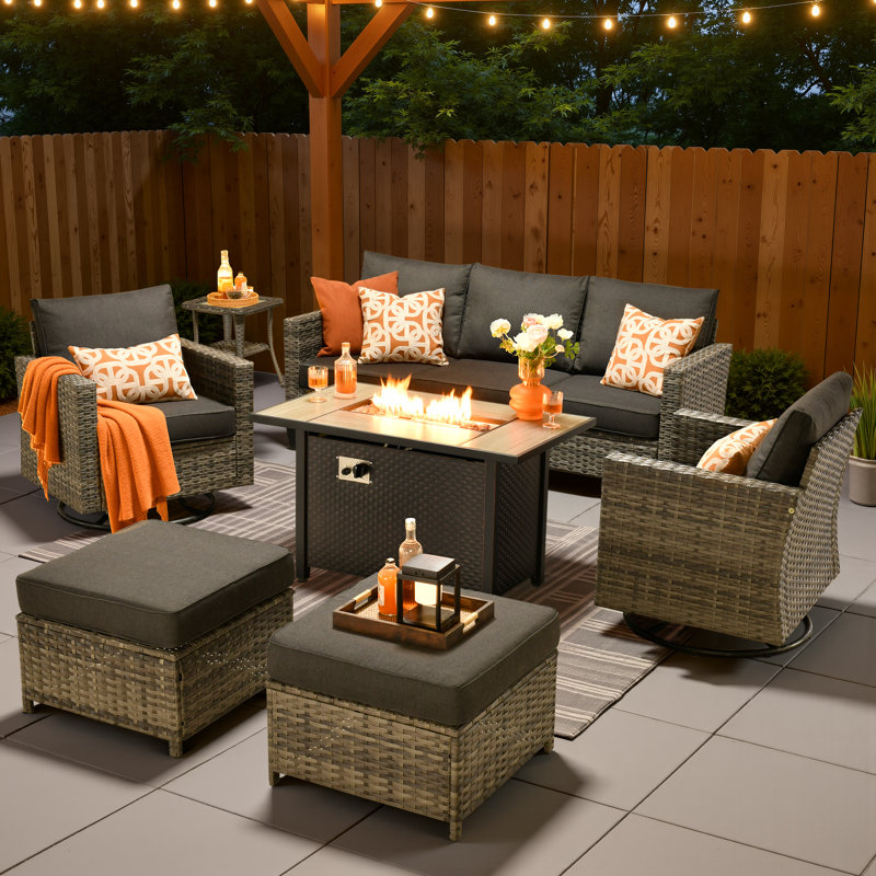 Harbin 7-piece Wicker/ Rattan Patio Conversation Set With Rocking Chairs, Black
